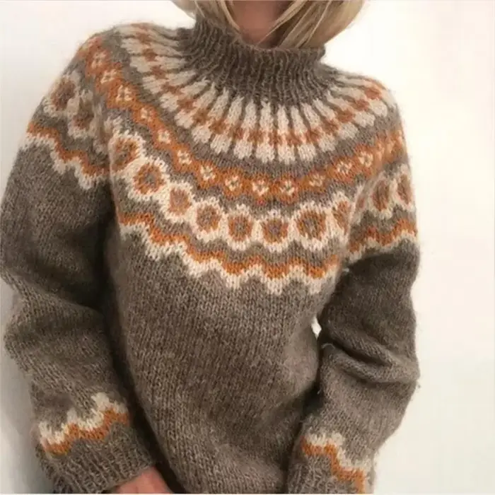 Pull à col roulé élégant pour femmes, pulls à rayures géométriques, style doux, chaud, décontracté, 