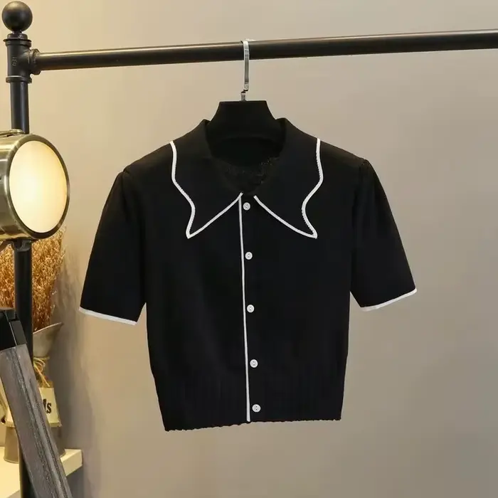 Pull en Viscose pour femmes, mode coréenne, bloc de couleurs, col à revers, tricot avec manches de p