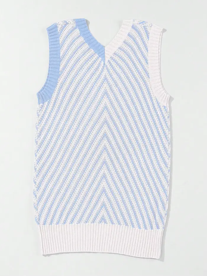 Gilet décontracté pour femmes, rayures multicolores, col en V, style vacances d'été, tendance pour dames toutes saisons