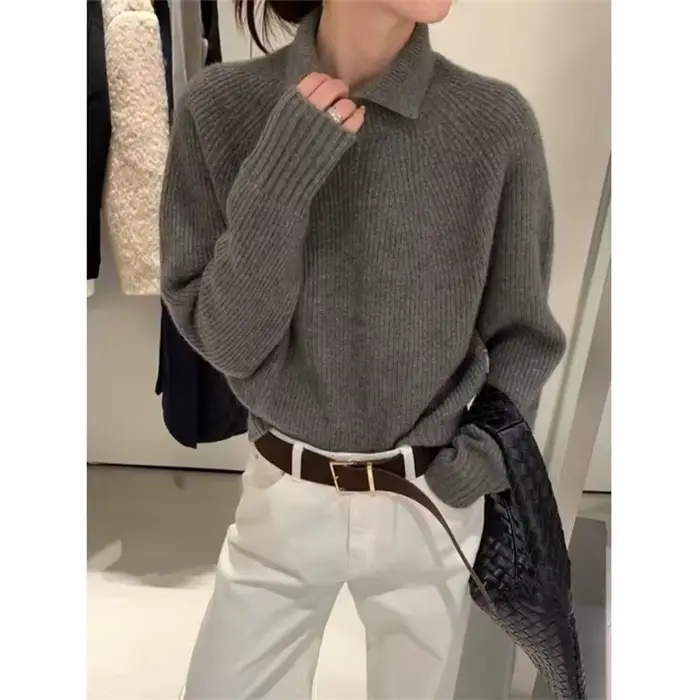 Pull polyvalent à petit revers exquis pour femmes, automne et hiver, nouvelle coupe ample, haut ajus