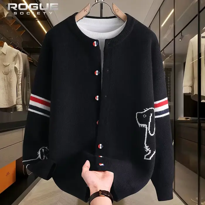 Cardigan tricoté vintage, veste décontractée coréenne à rayures, pull pour homme, style Harajuku, br