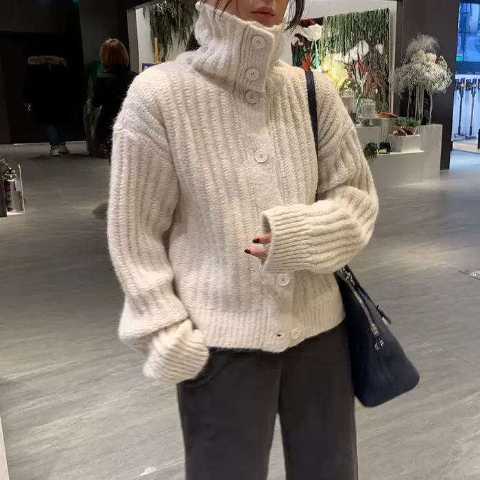 Jielur-Cardigan Simple Décontracté pour Femme, Blanc, Gris, Camel, Noir, Street Chic, Pulls d'Hiver,