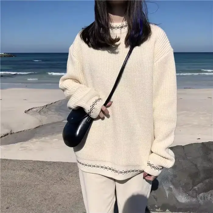Pull rétro à manches longues pour femme, haut avec succès, nouvelle version coréenne, automne et hiv