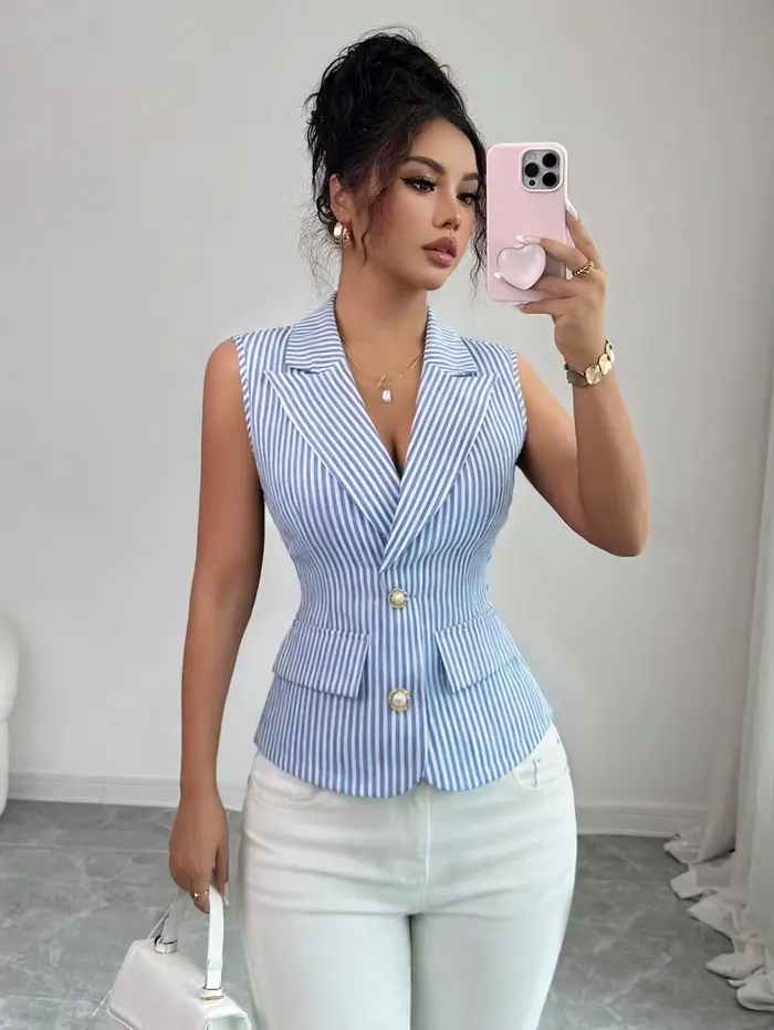 Gilet élégant à rayures et boutons pour femme