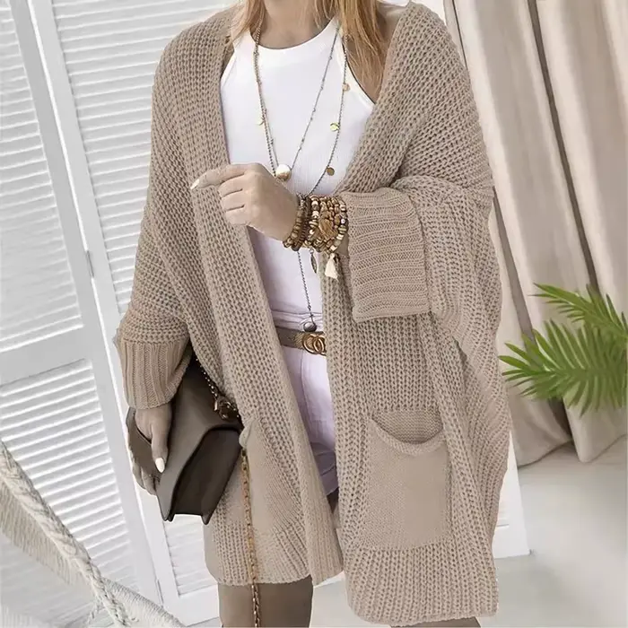Cardigan Long tricoté pour femmes, automne décontracté, ample, col en v, manteaux pour dames, élégan