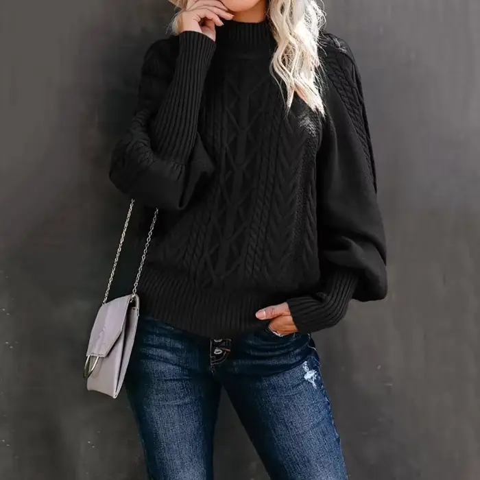 2025 hiver nouveau mi cou pull femmes lâche à manches longues tricoté chandails femme confortable décontracté couleur unie hauts pullover