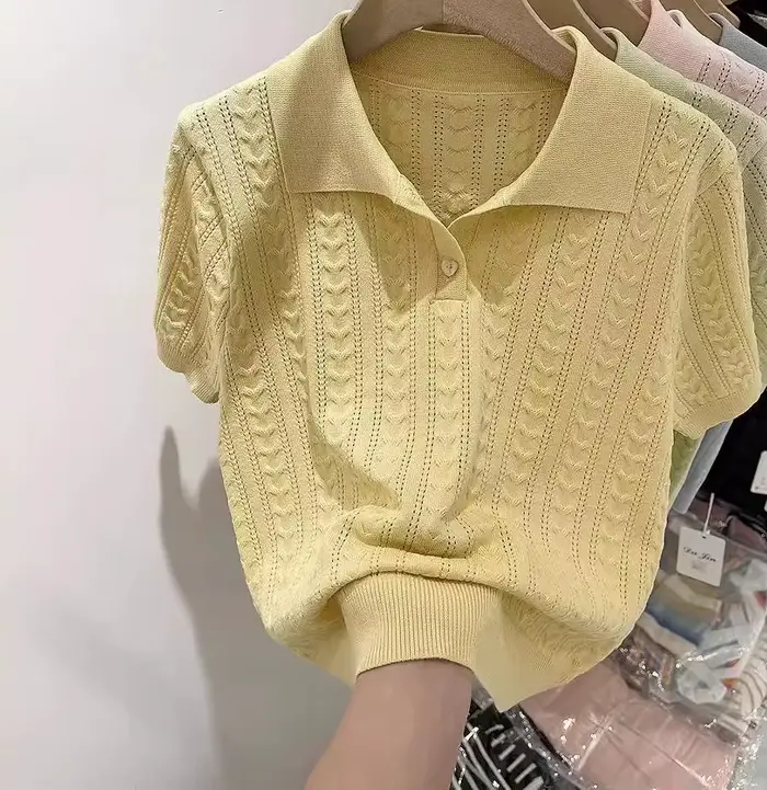 Pull en maille doux et soyeux pour femme, col fin, manches courtes, idéal pour l'été