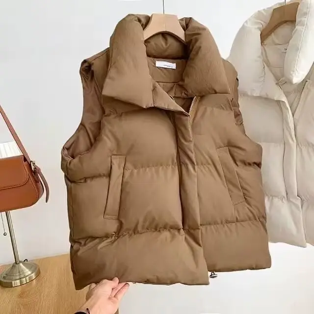 Automne/hiver femmes épaissi chaud gilet décontracté sans manches solide coton rembourré Parkas gard