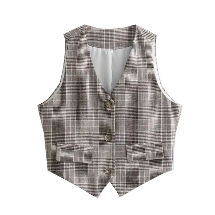 Inzatrafs-Blazers vintage pour femmes, vestes à carreaux, manteau court, vêtements d'extérieur en Y 
