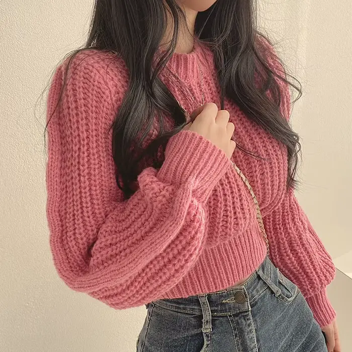 Pull à manches bulles rose pour femmes style royal version coréenne mode automne hiver femme 35-45 ans STREETWEAR confortable