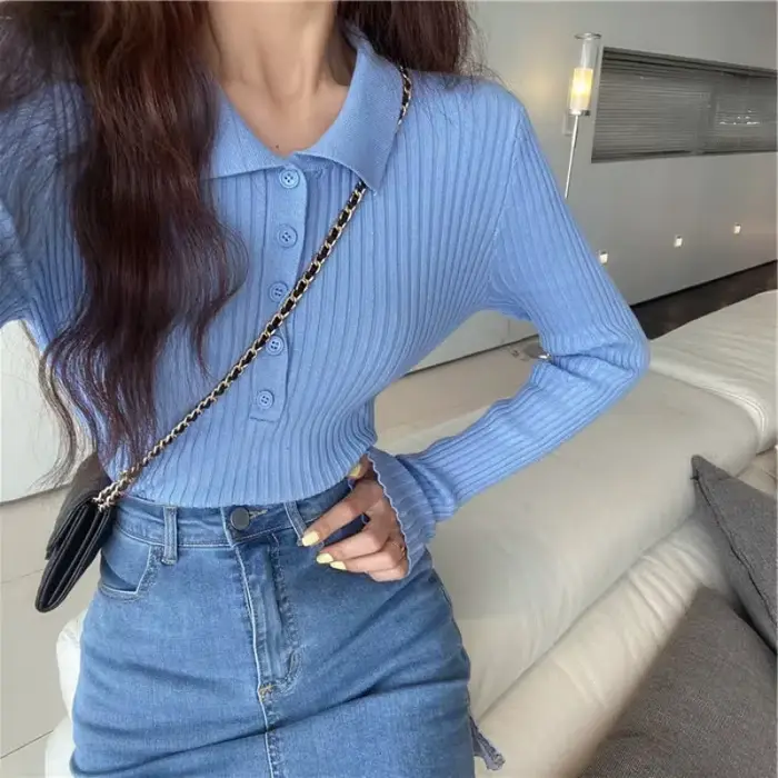 Pull à manches longues avec col polo pour femme