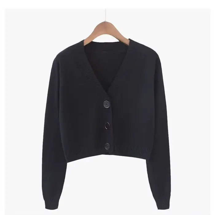 Cardigan court en tricot pour femme, style coréen, pull court à manches longues, col en V, élégant, 