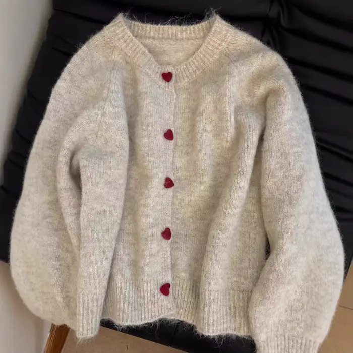 Veste pull à boutons d'amour pour femmes, Cardigan tricoté à col rond, ample, nouvelle collection au