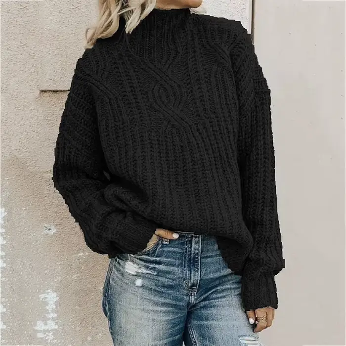 Pull européen et américain pour femmes, vêtements à col roulé, haut tricoté torsadé