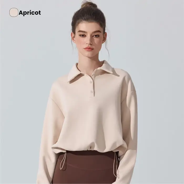 Sweat-shirt à col Polo pour femmes, manches longues, automne hiver, course à pied, Yoga, ensemble de