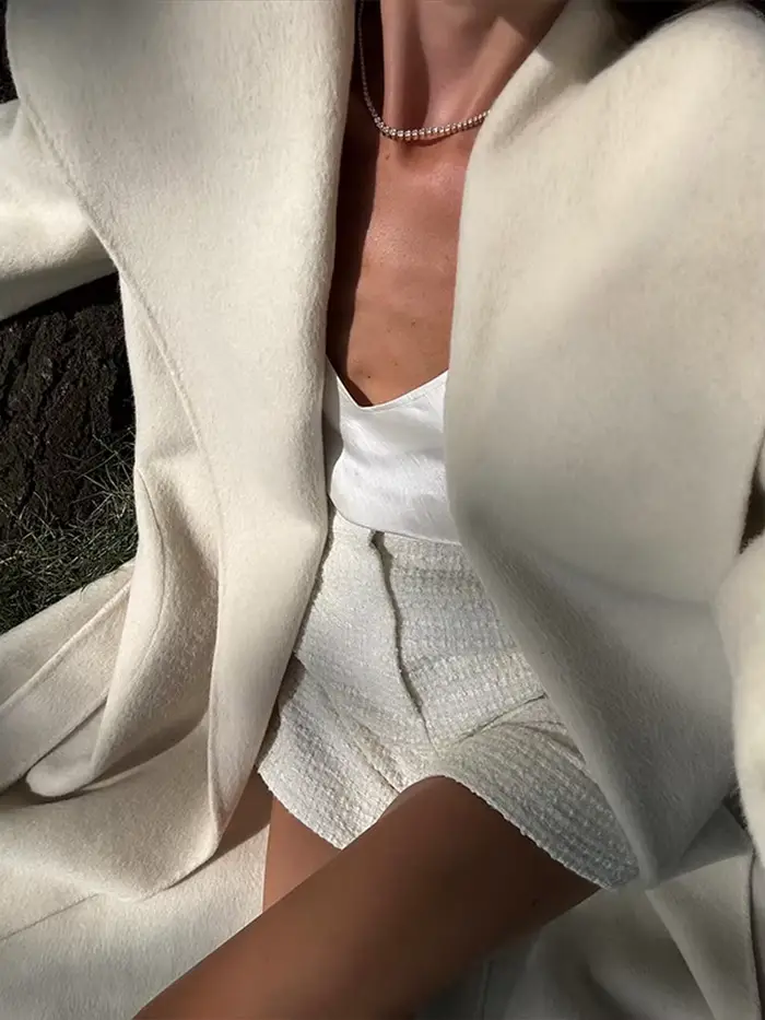 Élégant grand col Long manteau femmes rétro Chic lâche châle Tweed manteaux avec ceinture femme 2025 hiver décontracté rue vêtements d'extérieur