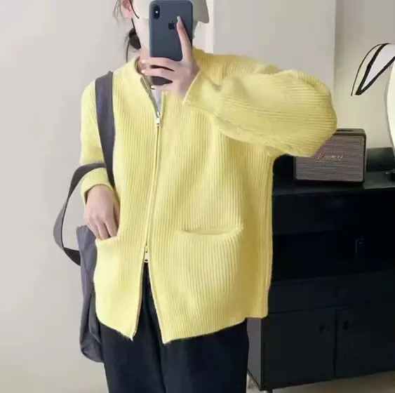 Pull Design de couleur unie à Double fermeture éclair pour Cardigan pour femmes