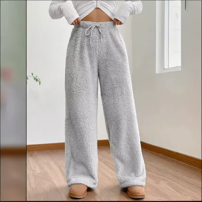 Pull femme nouveau automne et hiver couleur unie mode peluche pantalons décontractés ample confortable