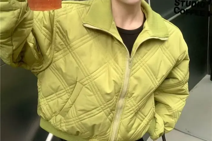 Col montant tempérament vert coton vêtements automne et hiver nouveau Design