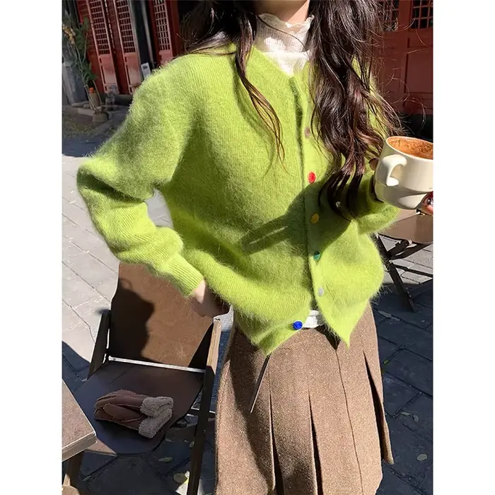 YIBASHU femmes vert confortable tricot Cardigan pull américain Vintage manches longues cachemire pul