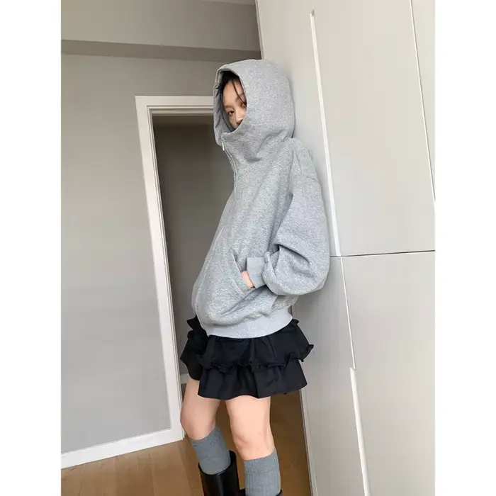 Contour pull à capuche manteau femme ample décontracté rembourré paresseux vent fermeture éclair haut polyester streetwear automne hiver Yemocile