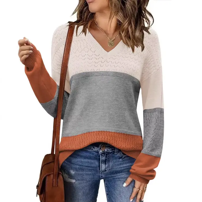 Pull ajouré à col en v pour femmes