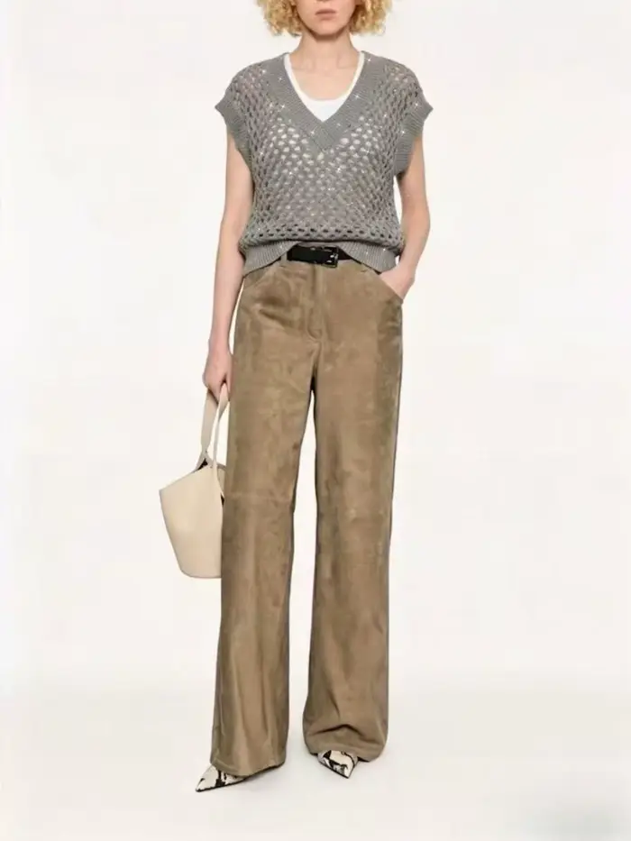 Gilet en tricot ajouré à col en V pour femme