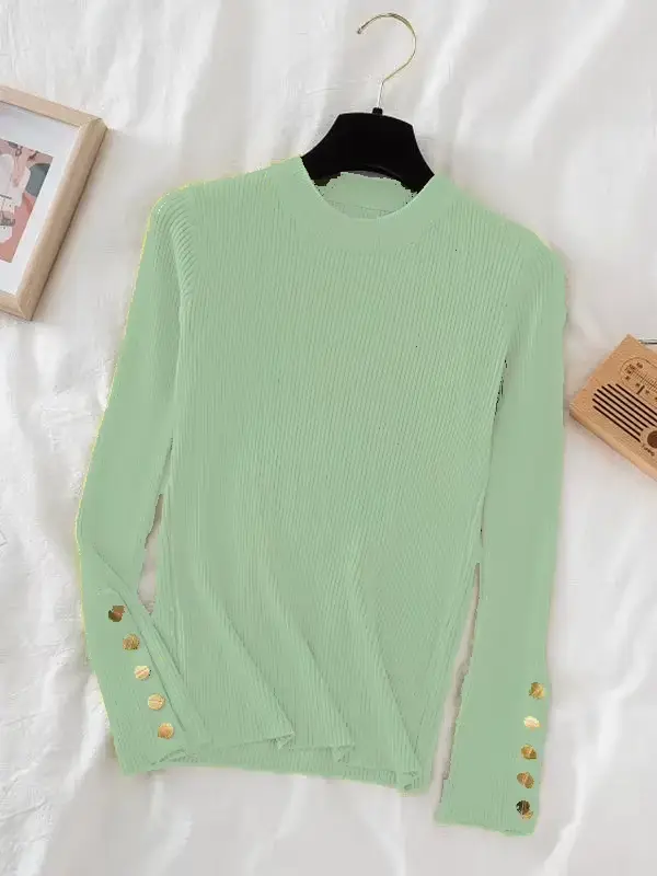 2026 femmes épais pull pulls kaki décontracté automne hiver bouton col rond chic pull femme mince ha
