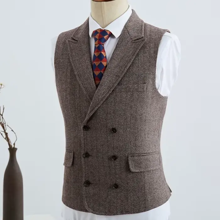 Gilet marron en laine et polyester style anglais rétro italien pour hommes automne hiver banquets