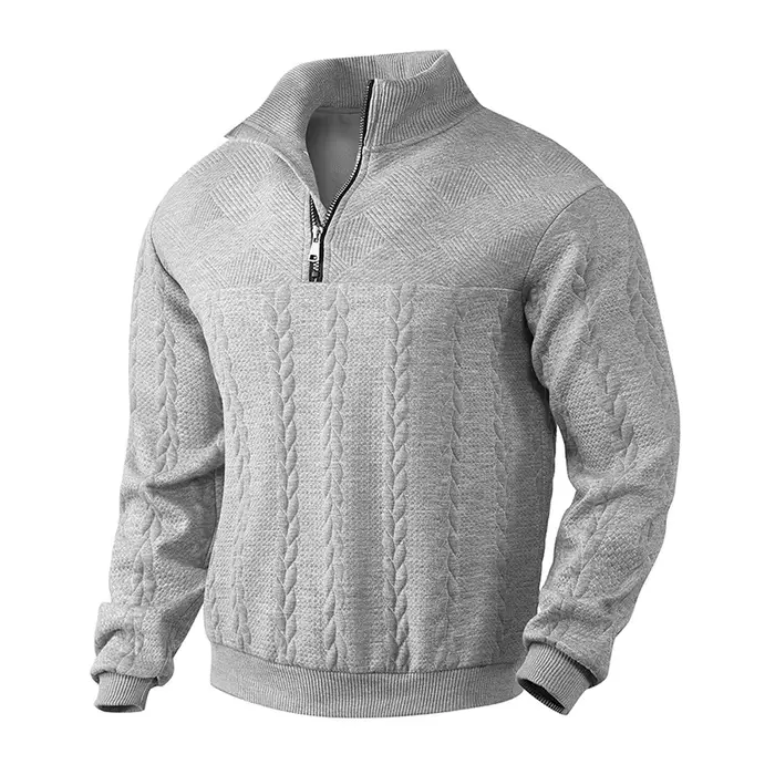 Pull-over décontracté à col montant zippé, en tricot jacquard ample, à manches longues, pour homme, 
