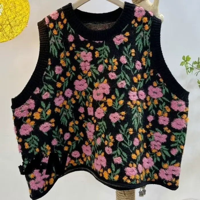 Pull en tricot avec broderies florales en coton pour femme, streetwear, vêtements d'extérieur, mode, confort, occasions spéciales