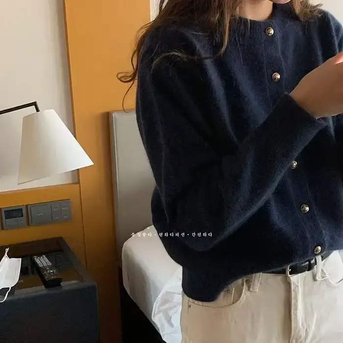 Pullover cardigan à col rond pour femme
