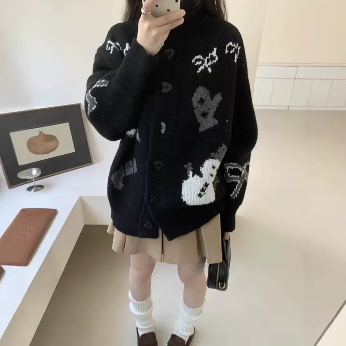 Veste pull en Jacquard Fair Isle pour femme veste cardigan tricoté automne hiver femme décontractée pull robuste ocassions spéciales