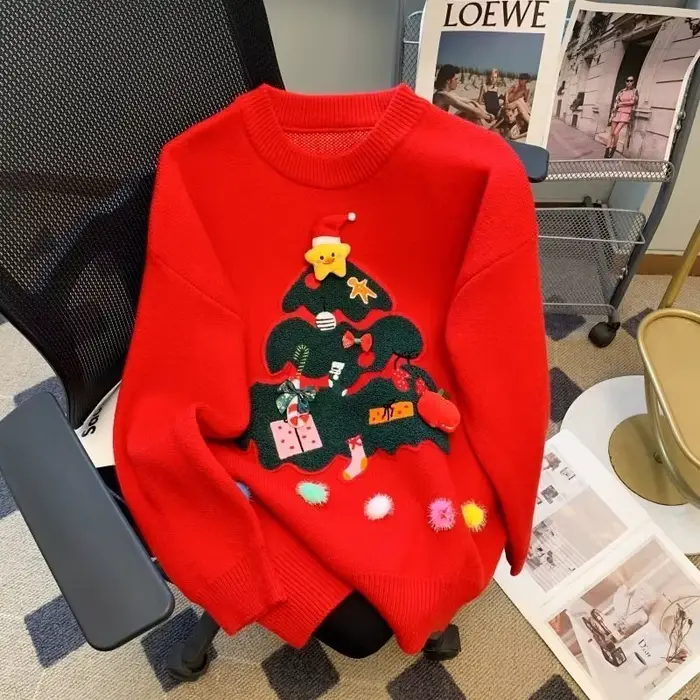 Pull d'ambiance paresseux pour femmes, vêtements d'arbre de noël, Design à la mode, automne et hiver