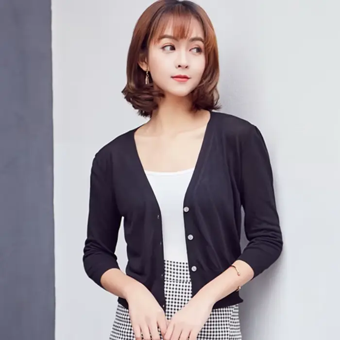 Cardigan femme ete légère crop top manche longue en crochet pull laine à tricoter fin jersey vêtements 2025 haut pulle
