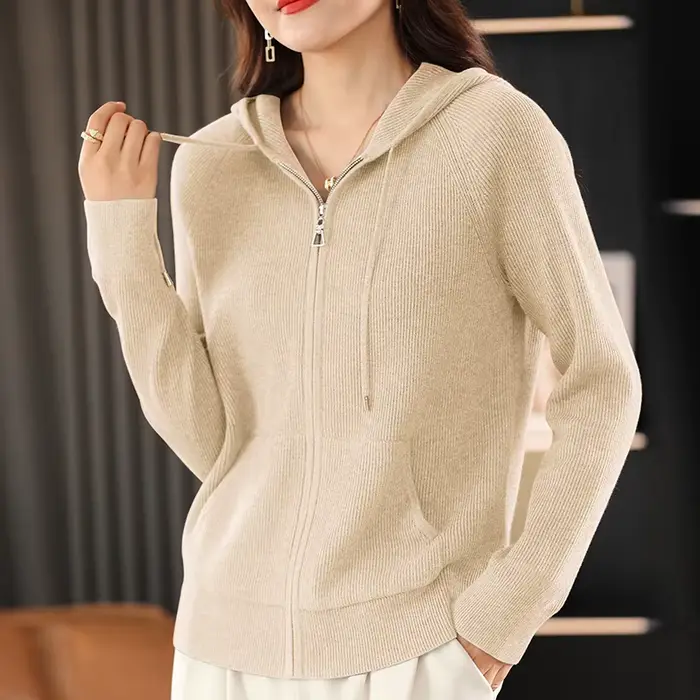 Cardigan à col rabattu pour femme, fermeture éclair sur le devant, optique, pull basique, tricot cha