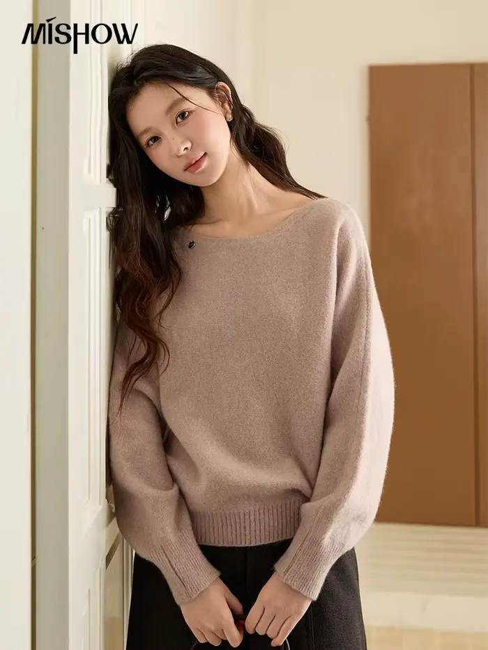 Mishow Femme Solide Tricoté Pull 2025 Automne Hiver Col Rond Coupe Ample Acrylique Polyester Nylon Pour Bureau Occasions Spéciales