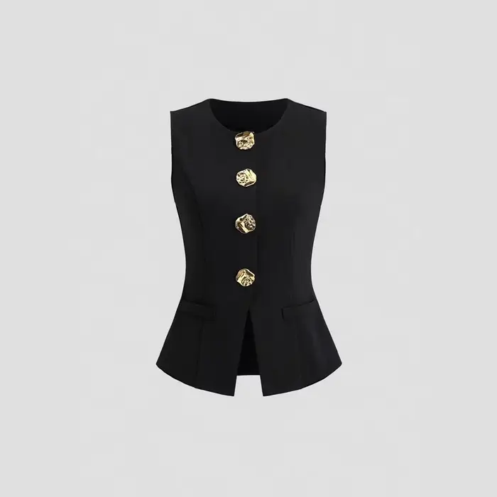 Ensemble gilet sans manches pour femmes, avec tempérament à la mode, col rond, coupe cintrée et vête