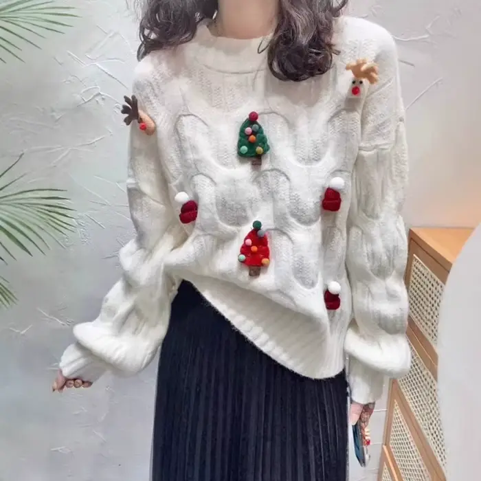 Pull rouge de noël du nouvel an pour femme, haut tricoté épais, ample et fin, hiver