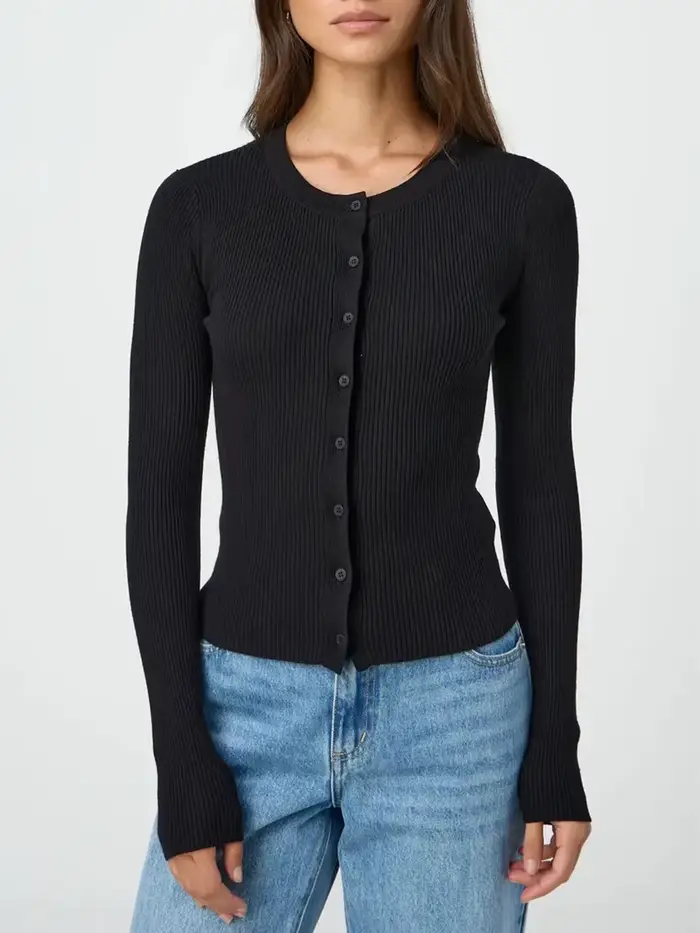 Cardigan à manches longues et col rond pour femmes, pulls courts boutonnés, cardigan de lit en deau,