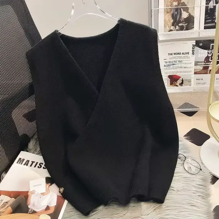Gilet à boutons d'hiver noir, col en v, haut tricoté pour femmes, pulls gris pour dames, chemisier t