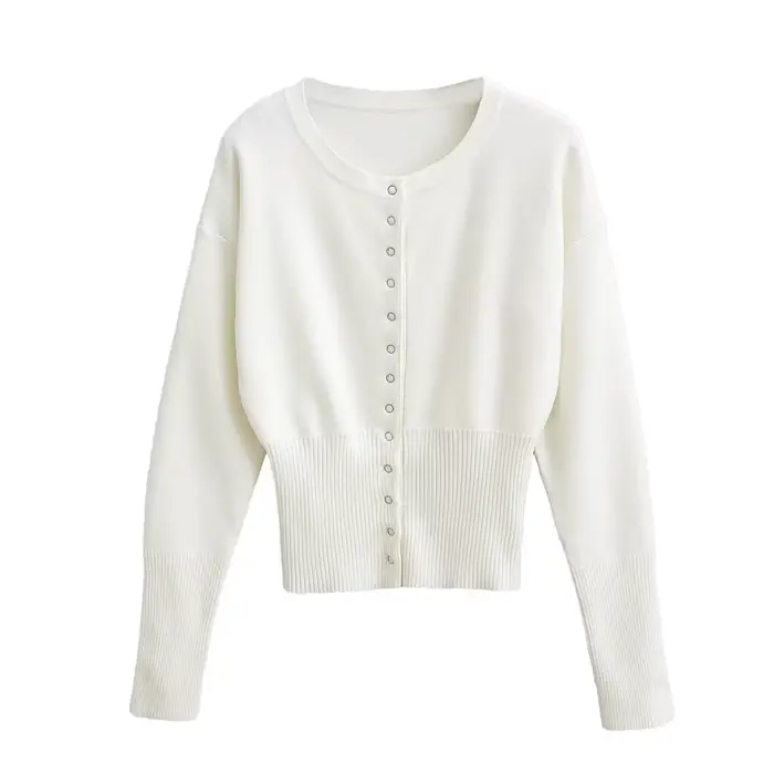 Cardigan ajusté tricoté pour femme élégant à manches longues hauts pull tricots haut femme vêtements