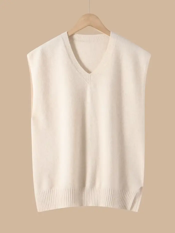 Basique 100% laine mérinos femmes gilet automne hiver pull solide col en v tricoté pull sans manches