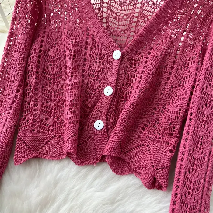 Cardigan tricoté ajouré pour femmes