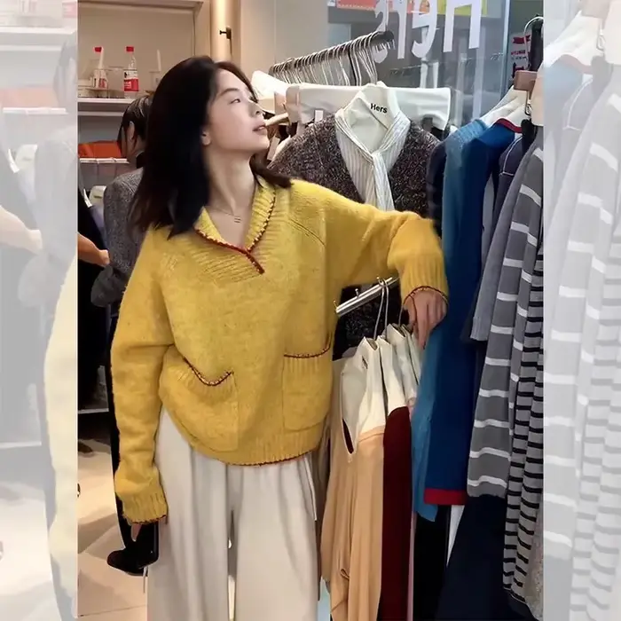 Pull à revers en velours de raton laveur jaune haut de gamme pour femmes en automne et en hiver, hau