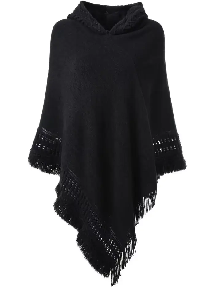 Cape à capuche pour femme avec ourlet à franges