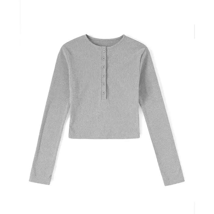 Puloru-T-shirt à manches longues et col Henley pour femme