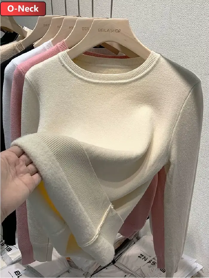 Pull pour femmes hiver épaissir col roulé mince tricot pull nouveau chaud en peluche velours doublé 