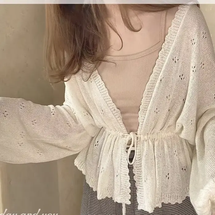 KOSAHIPastel-Cardigan Kawaii à Manches sulfpour Femme, Pull Mignon et Doux, Couleur Unie, Mince, Lol