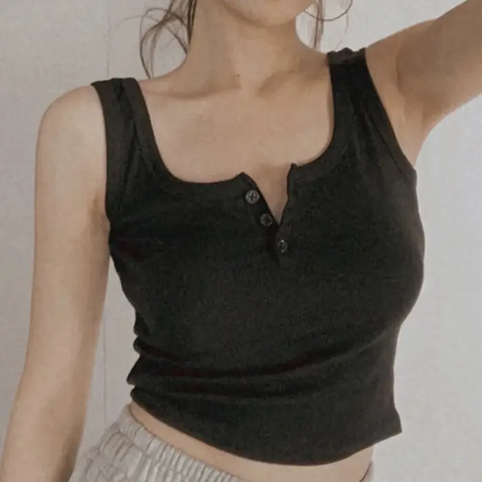Débardeur côtelé boutonné pour femme, décontracté, polyester, élastique, style moderne, printemps été, tenue élégante pour diverses occasions